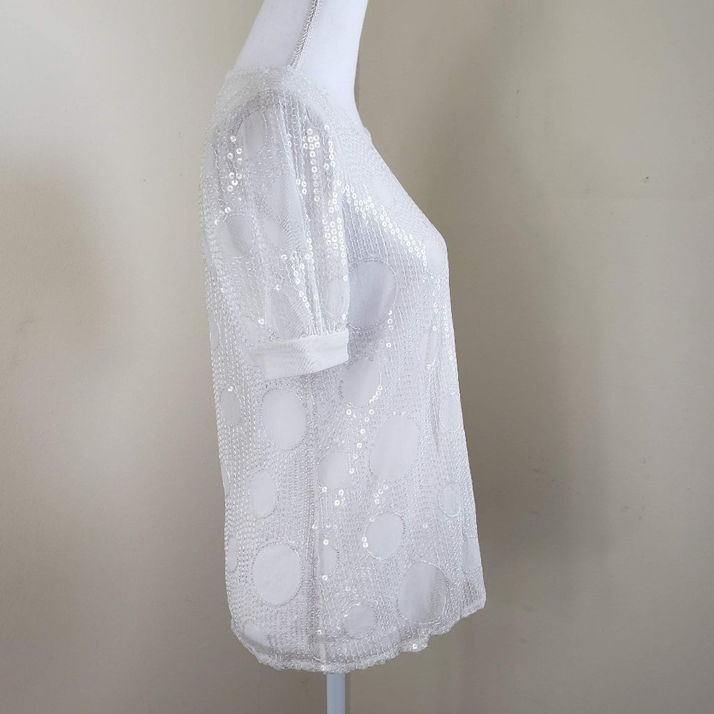 Eva Franco Russian Gia Sequin Short Sleeve Top White Size XS - Picture 10 of 15